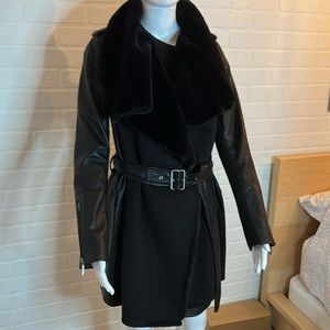BCBGMAXAZRIA LEATHER & FAUX SHEARLING FUR MOTO COAT  SIZE XS